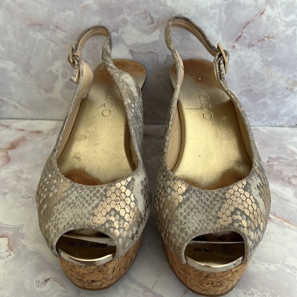 Jimmy Choo python praise wedge silver size 35 1/2 US 5-5.5 - Picture 3 of 9